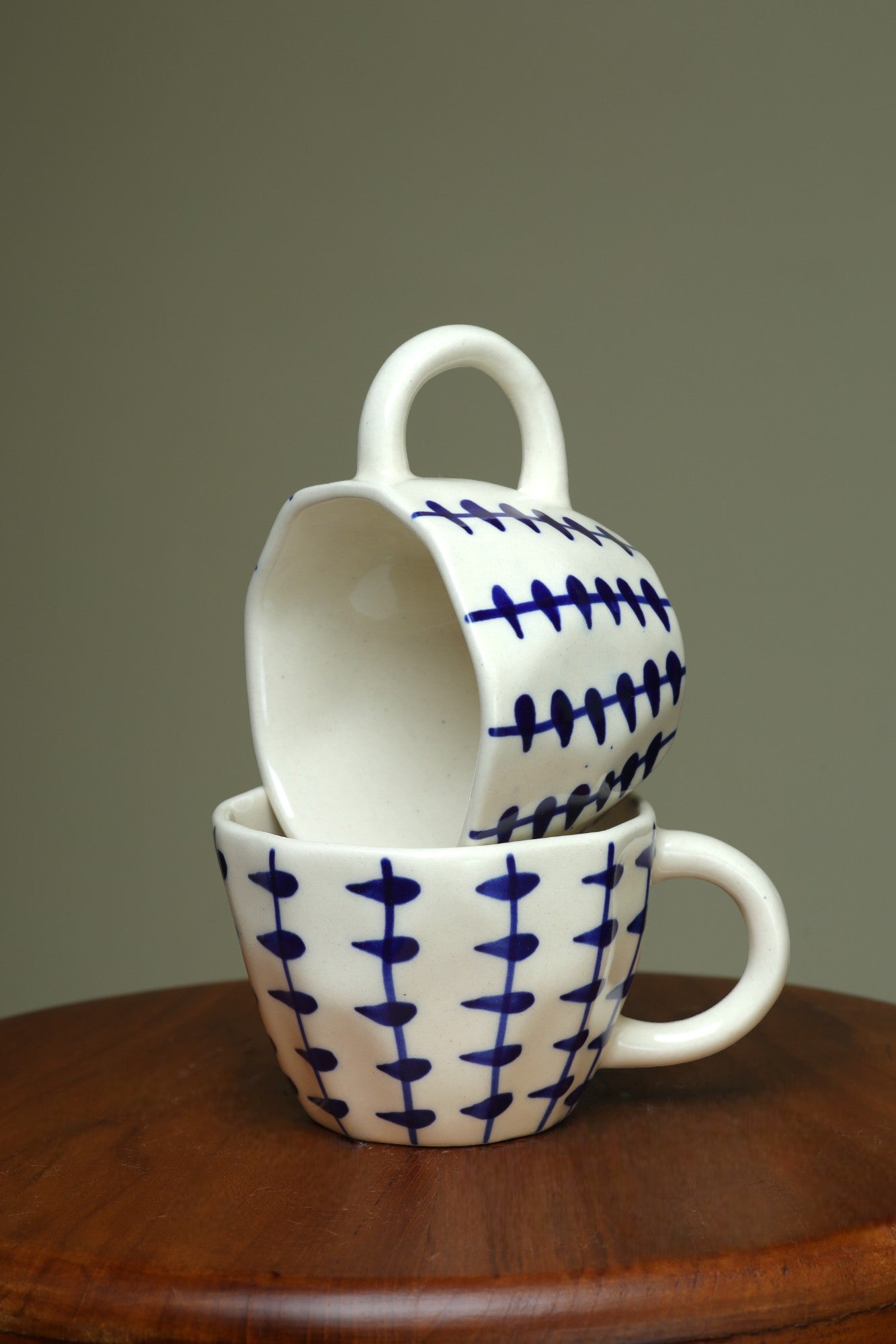 Special white cup with blue design