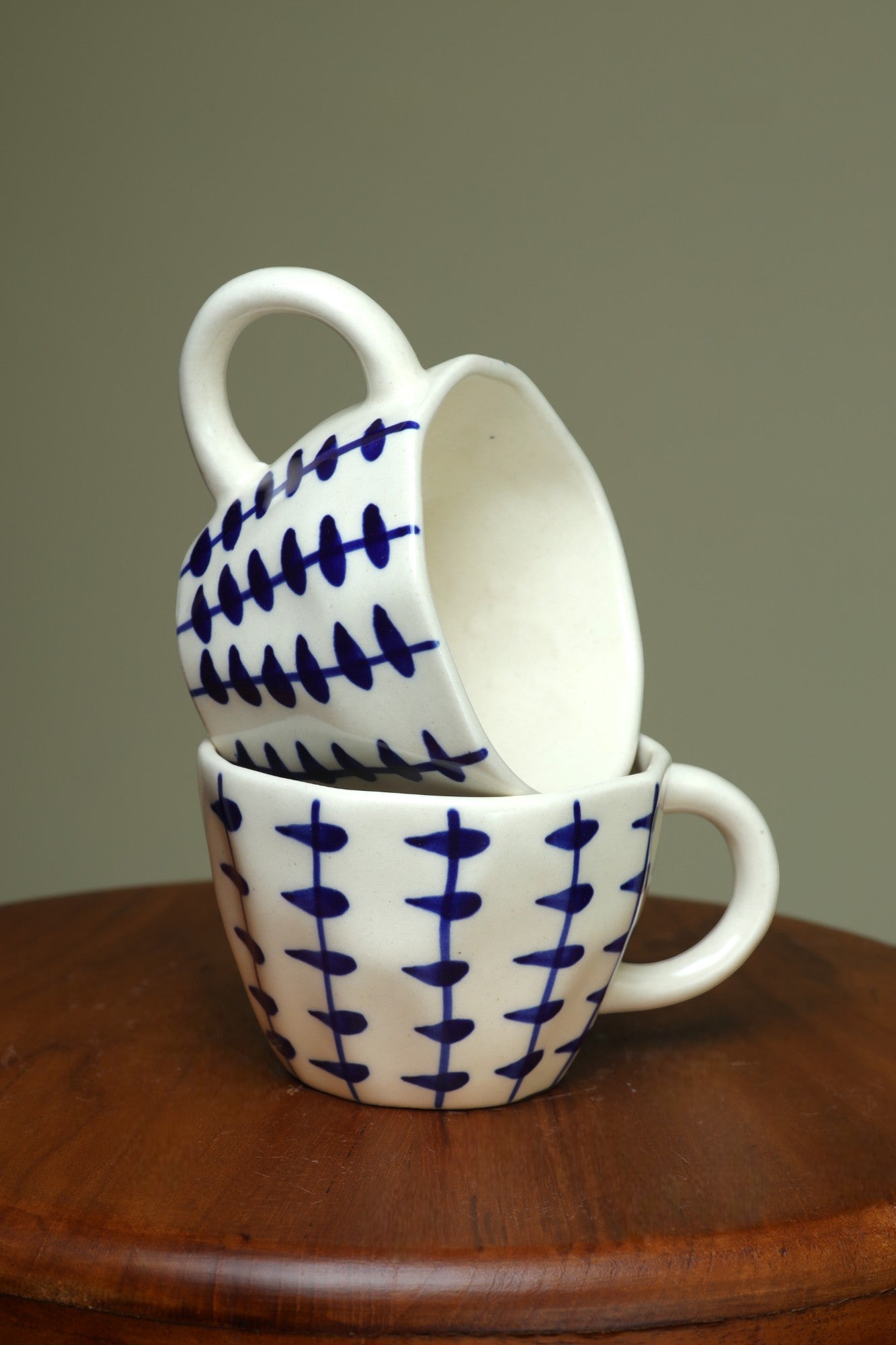 Special white cup with blue design