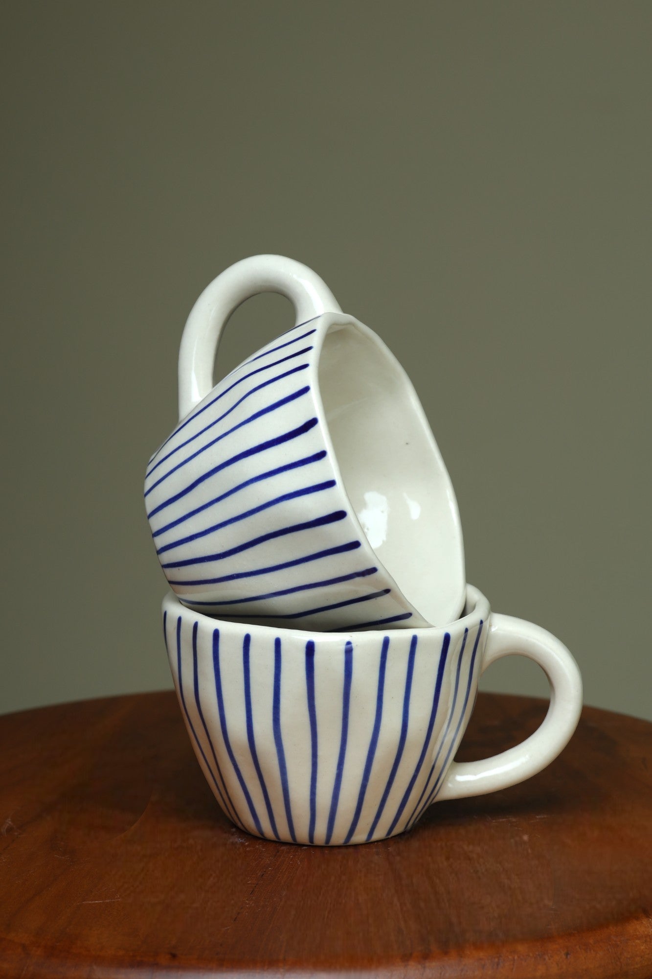Unique White Cups with blue line art