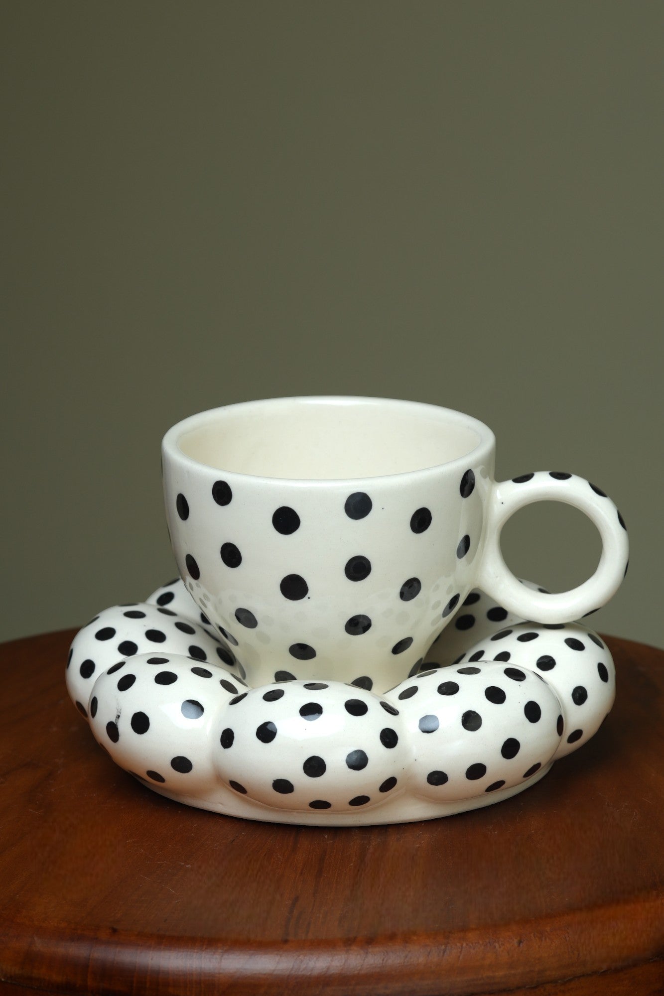 Polka Dot coffee cup with cloud saucer