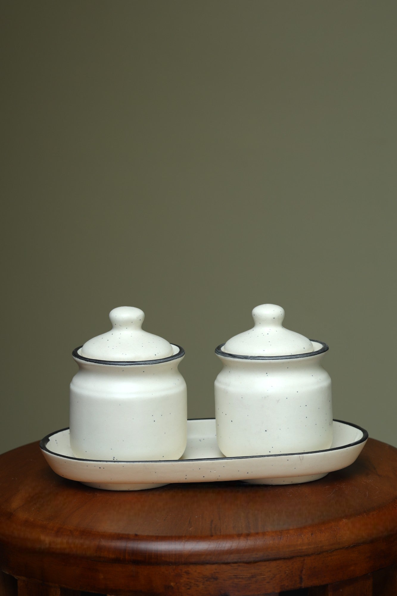 White Pickle Jar - Set of 2 with Tray