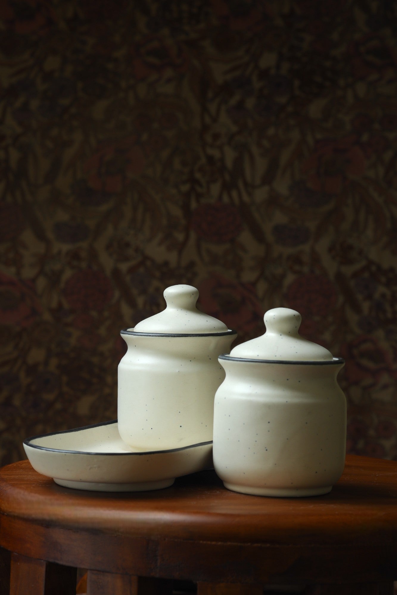 White Pickle Jar - Set of 2 with Tray
