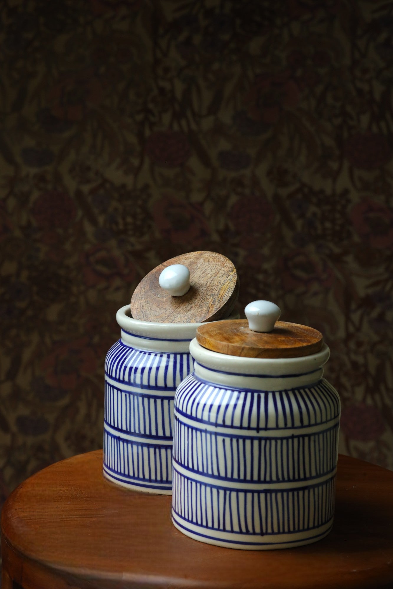 Blue lined white Jar