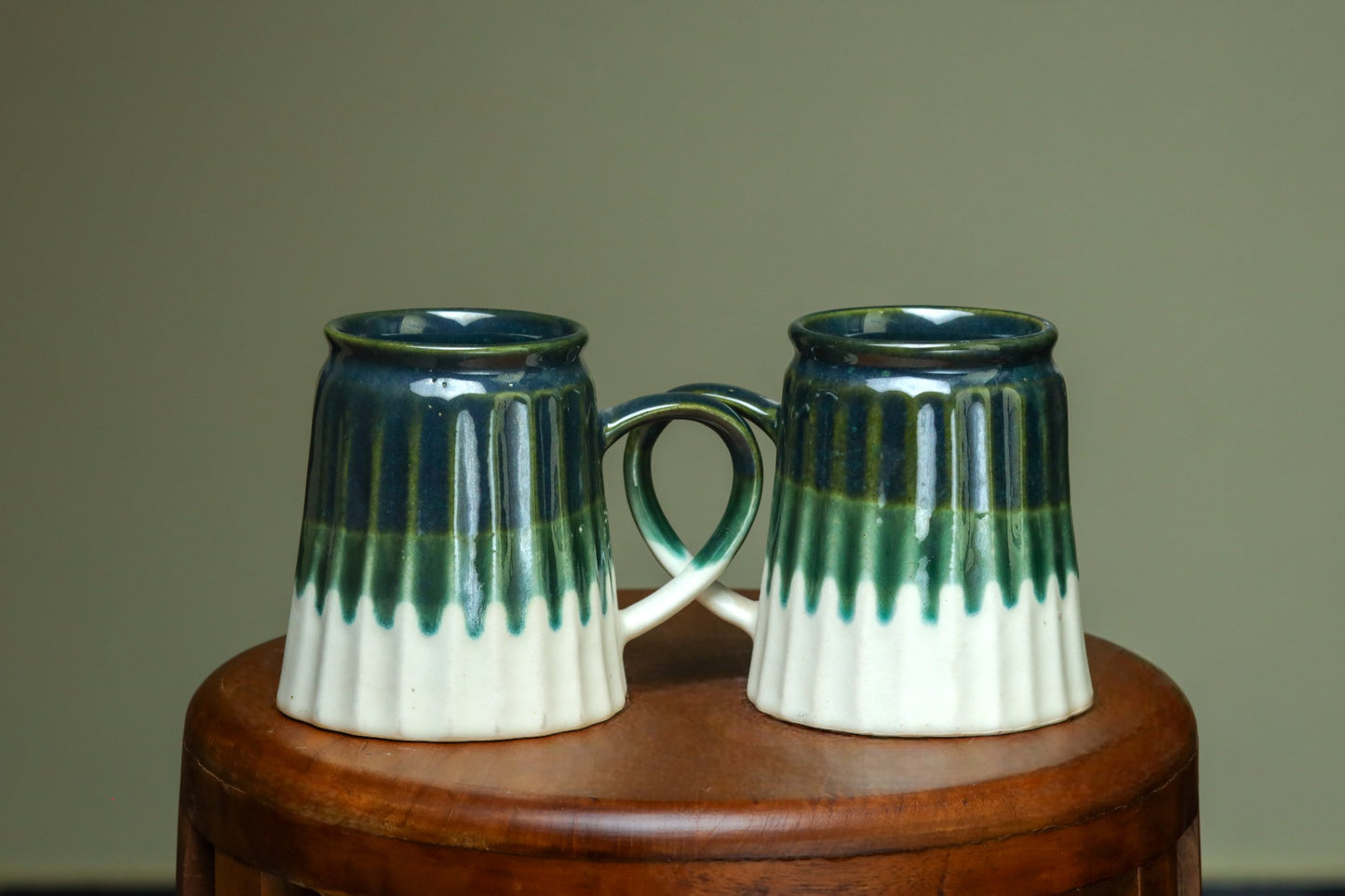 Tapered Coffee Cups in Green & White