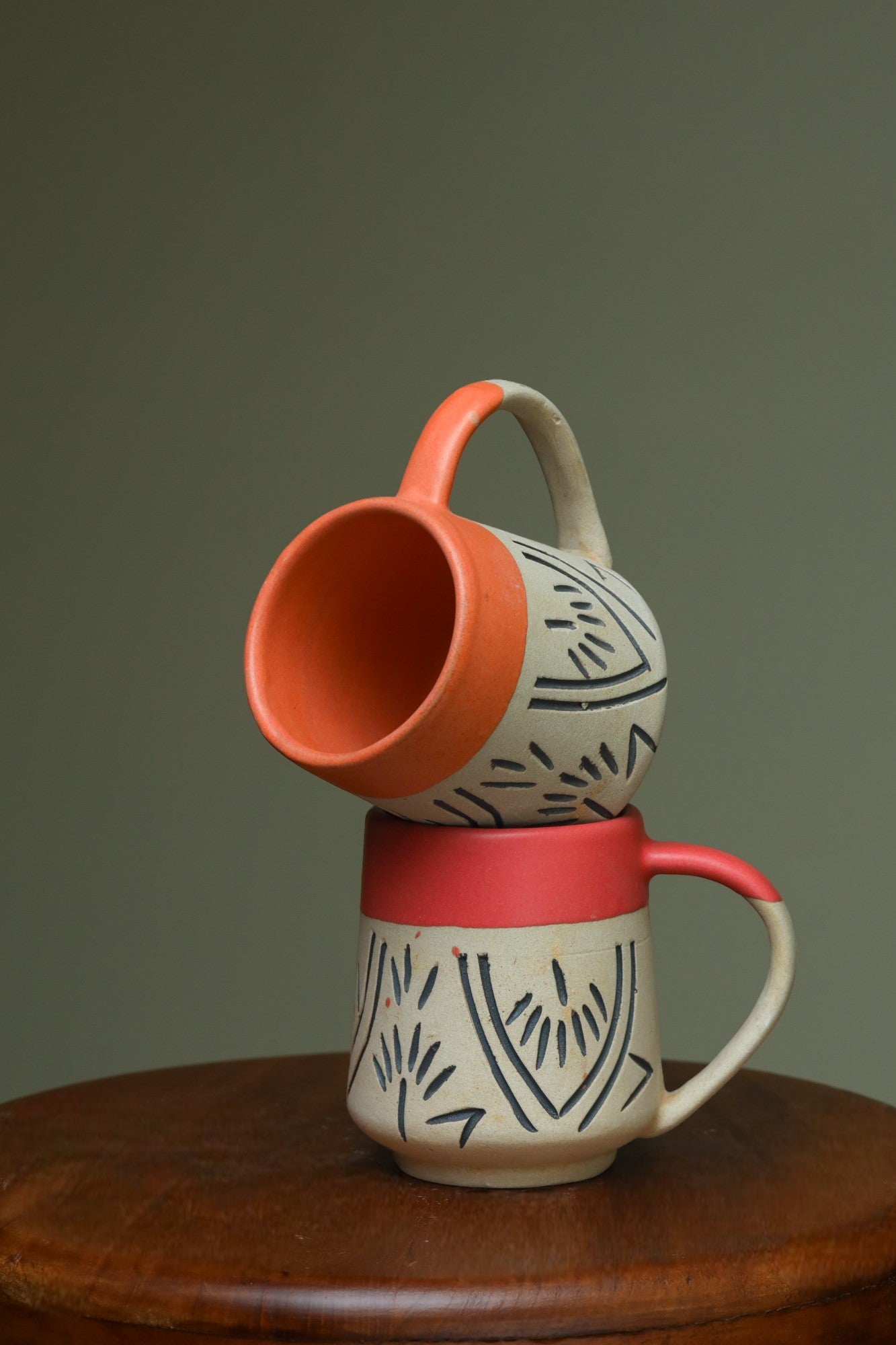 Vintage Red & Brown Mugs