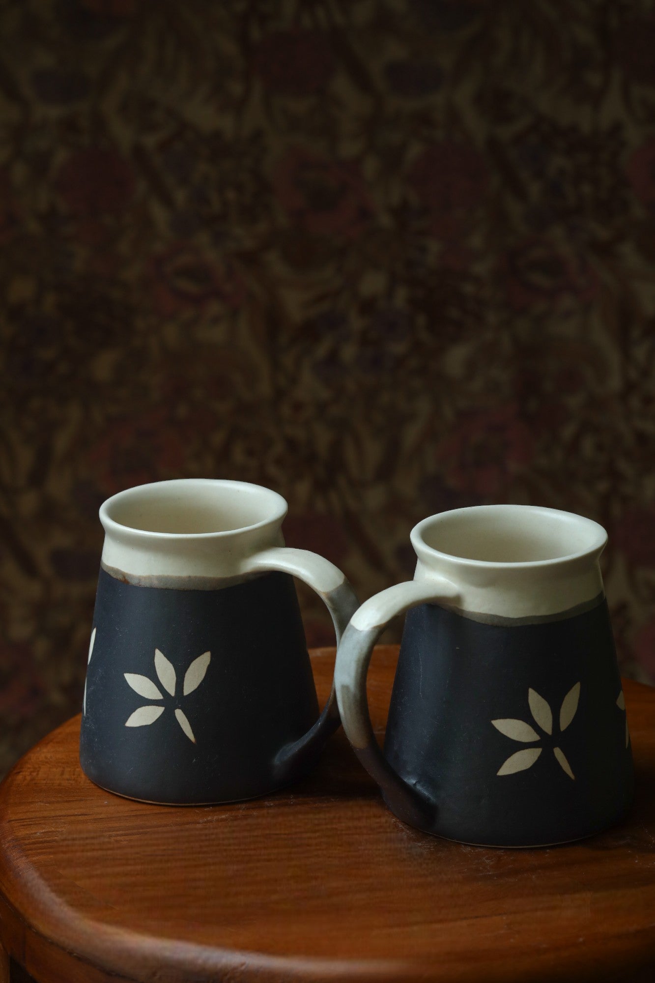 Tapered White & Grey floral Cups