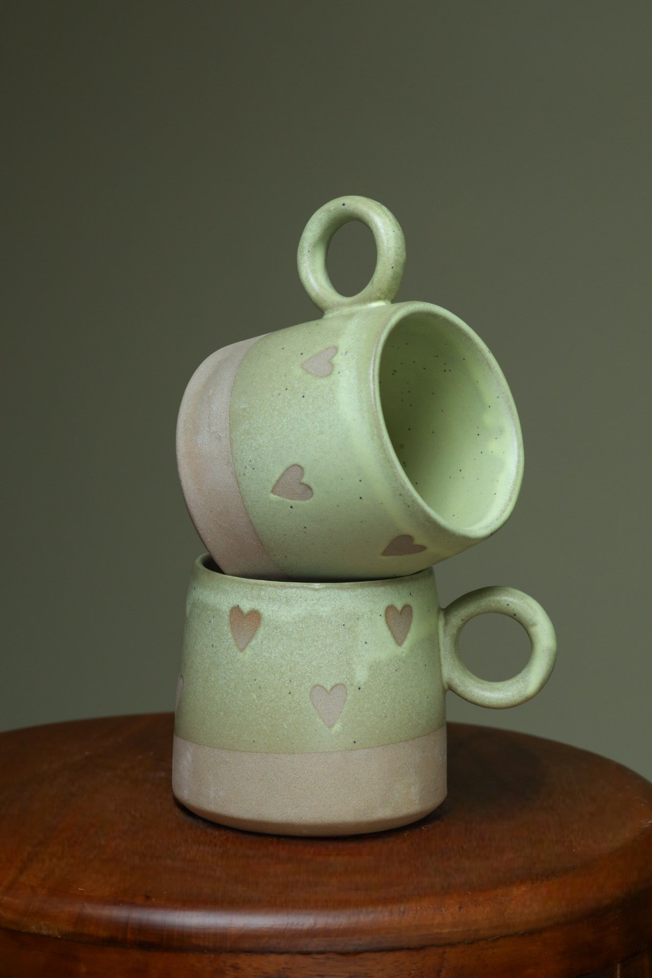 Quirky "Say It with Love" green & cream Cups
