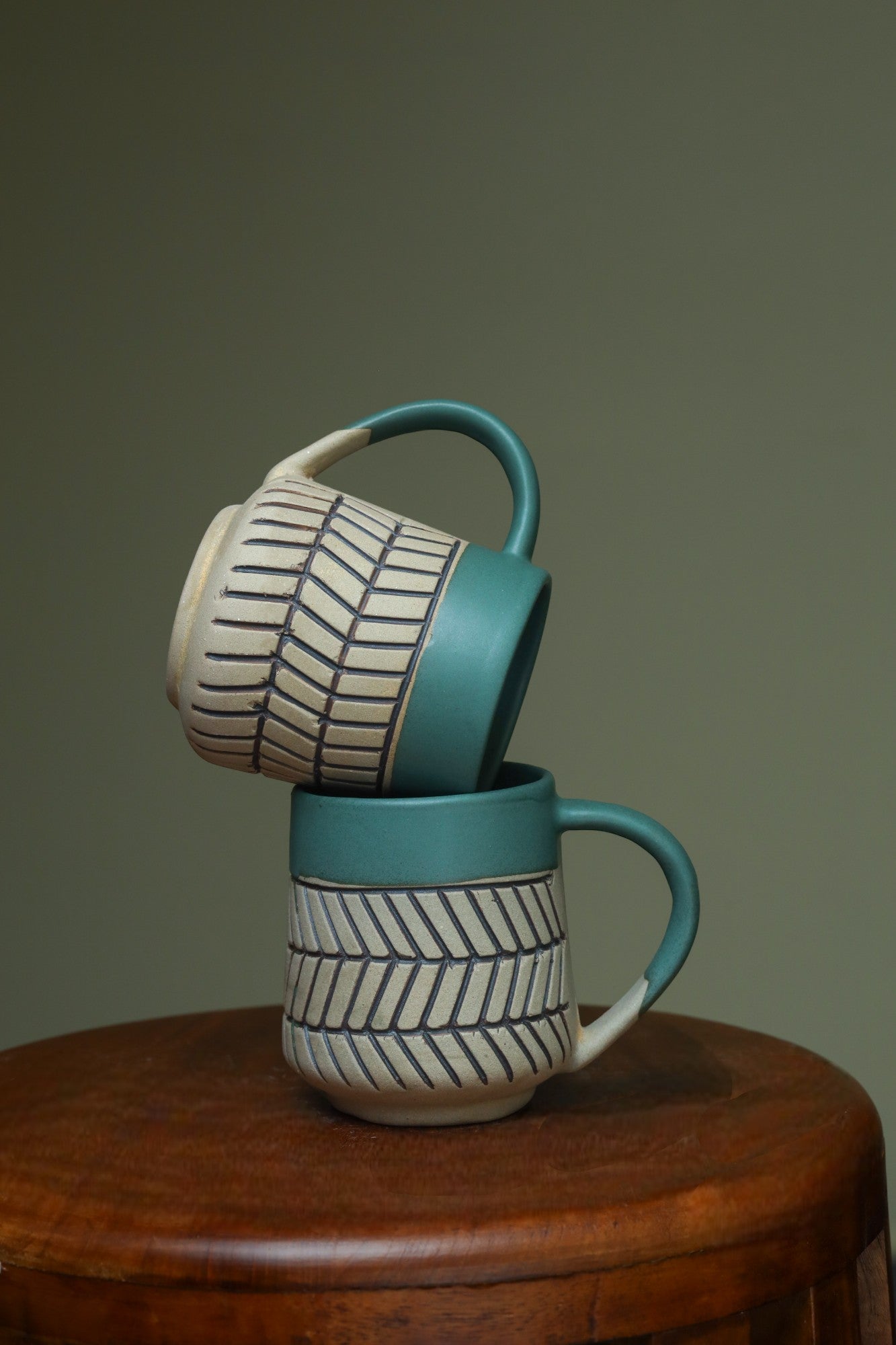 Uniquely Patterned Green Cups