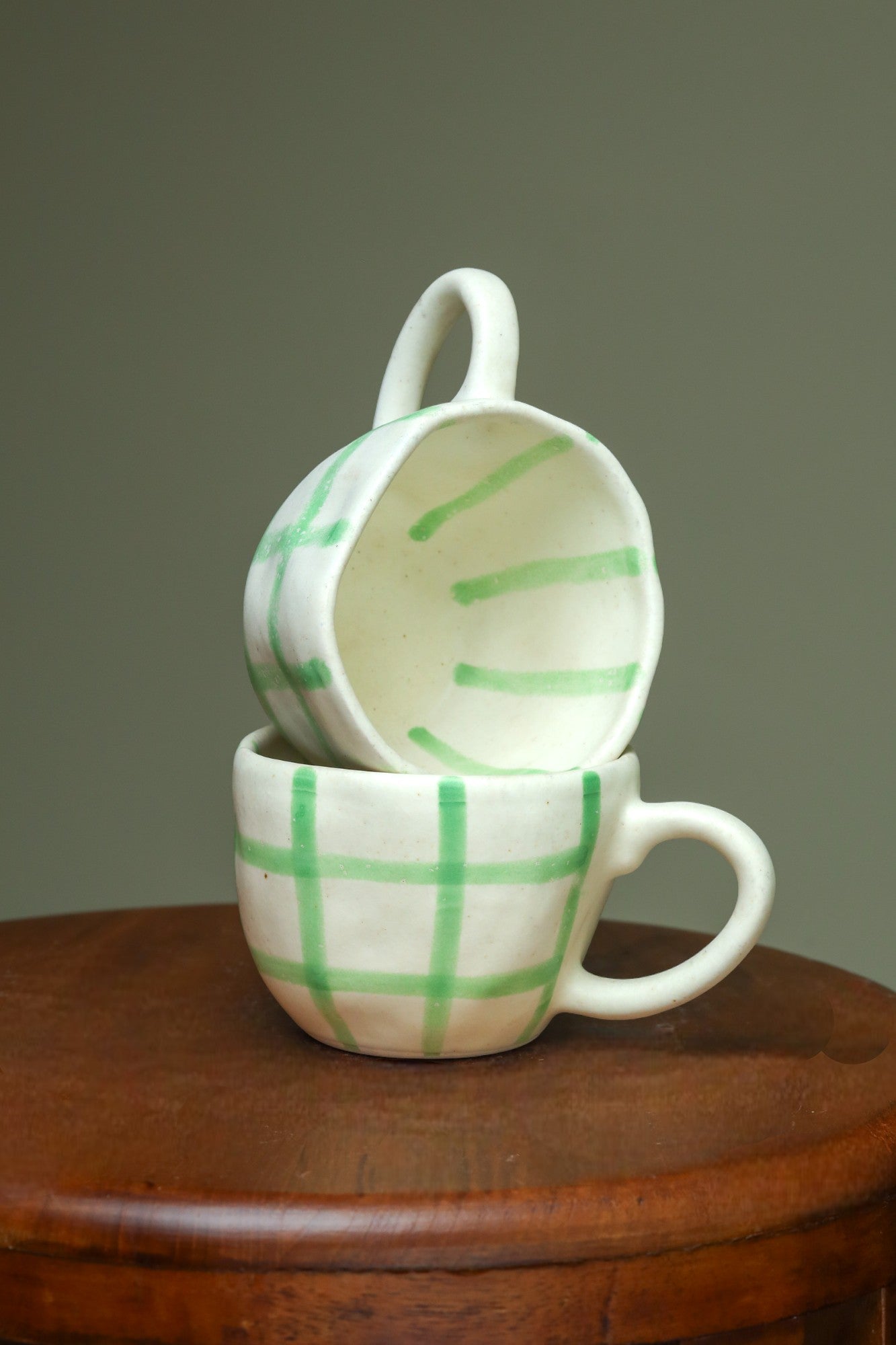 Exclusive White Cups with Green Checks