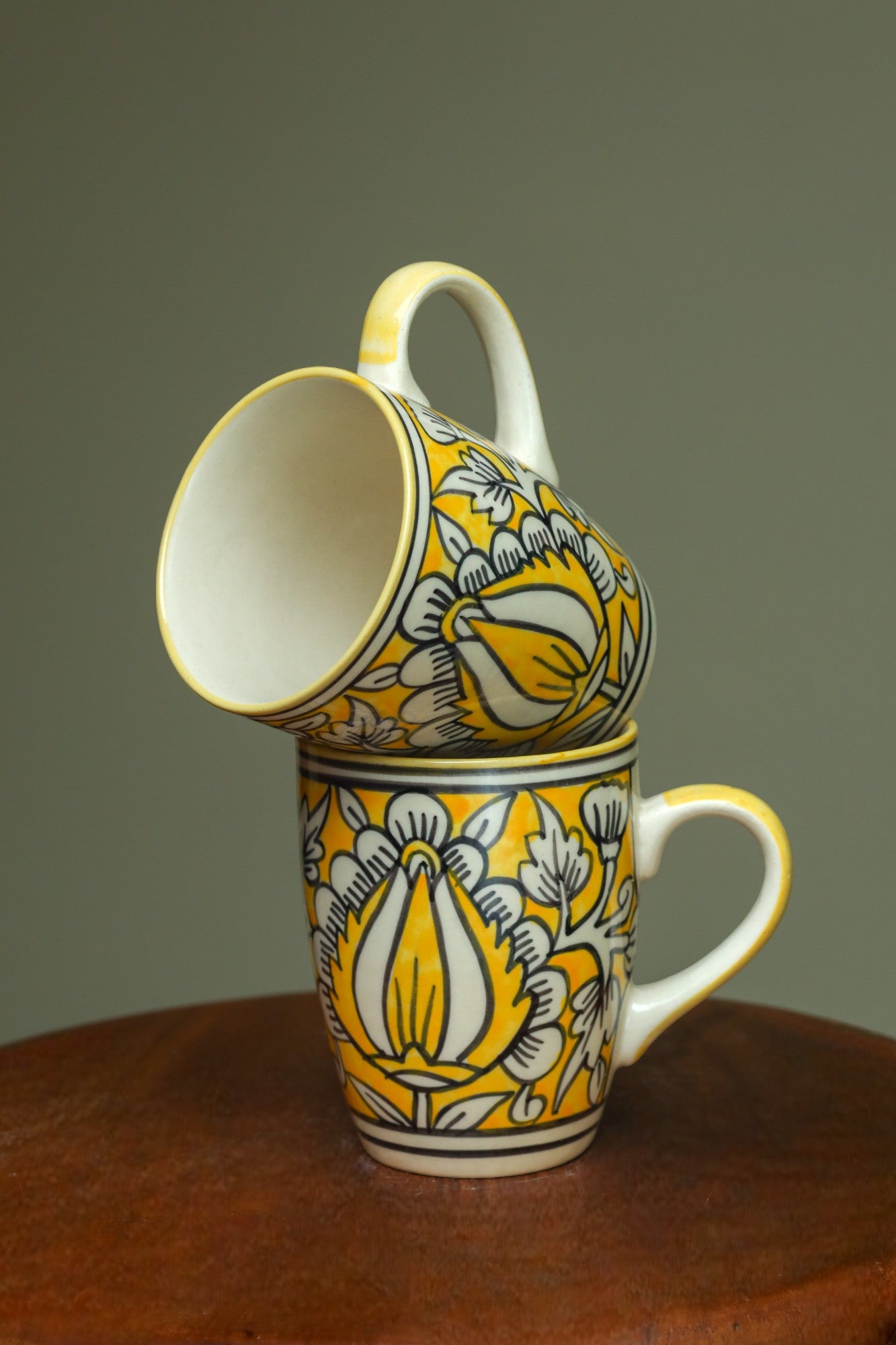 Floral-Inspired Yellow Mugs