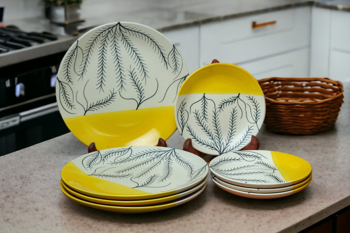 Beautiful White & Yellow Dinner & Quarter Plate Set