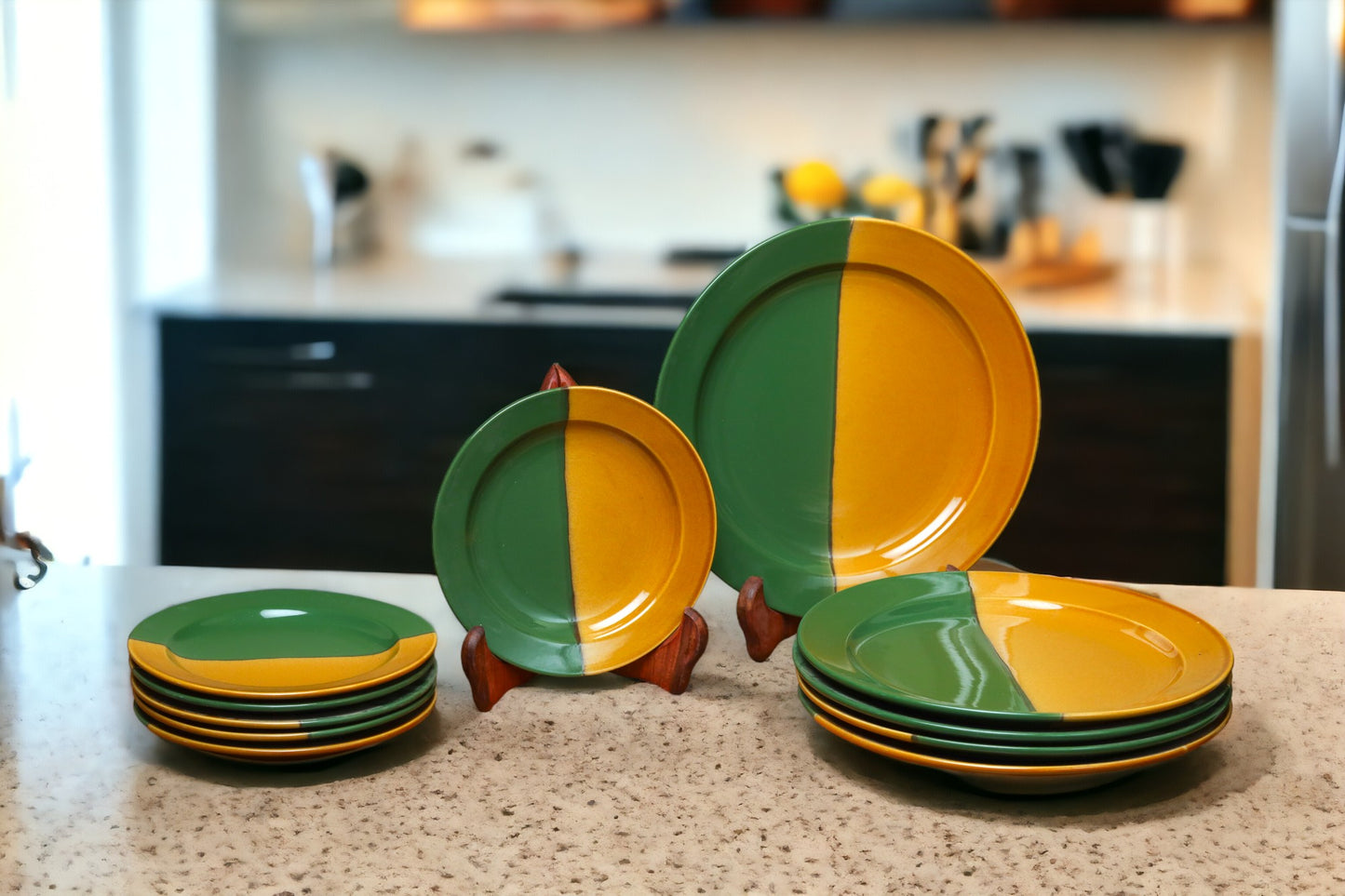 Green & Yellow Dinner & Quarter Plate Set