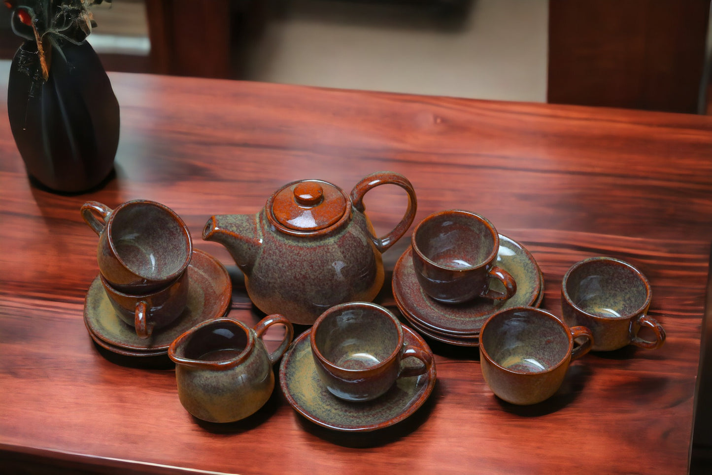 Antique Tea Set with Kettle, cups and Milk Pourer
