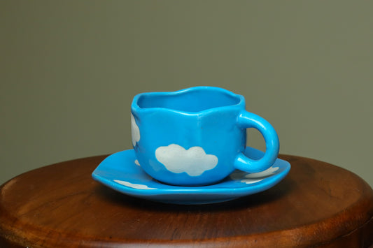 Blue Cloudy Cup with Saucer