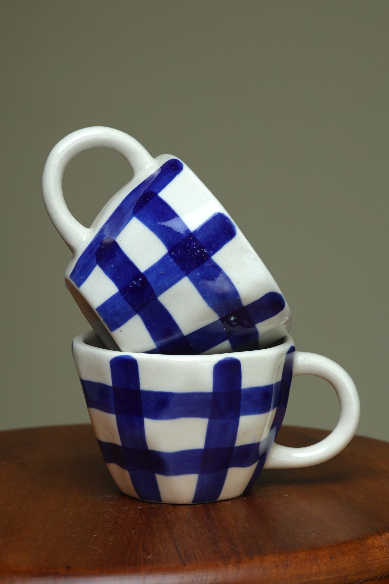 Exclusive White cups with blue checks