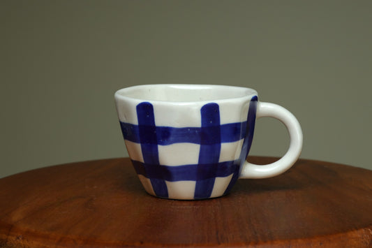 Exclusive White cups with blue checks