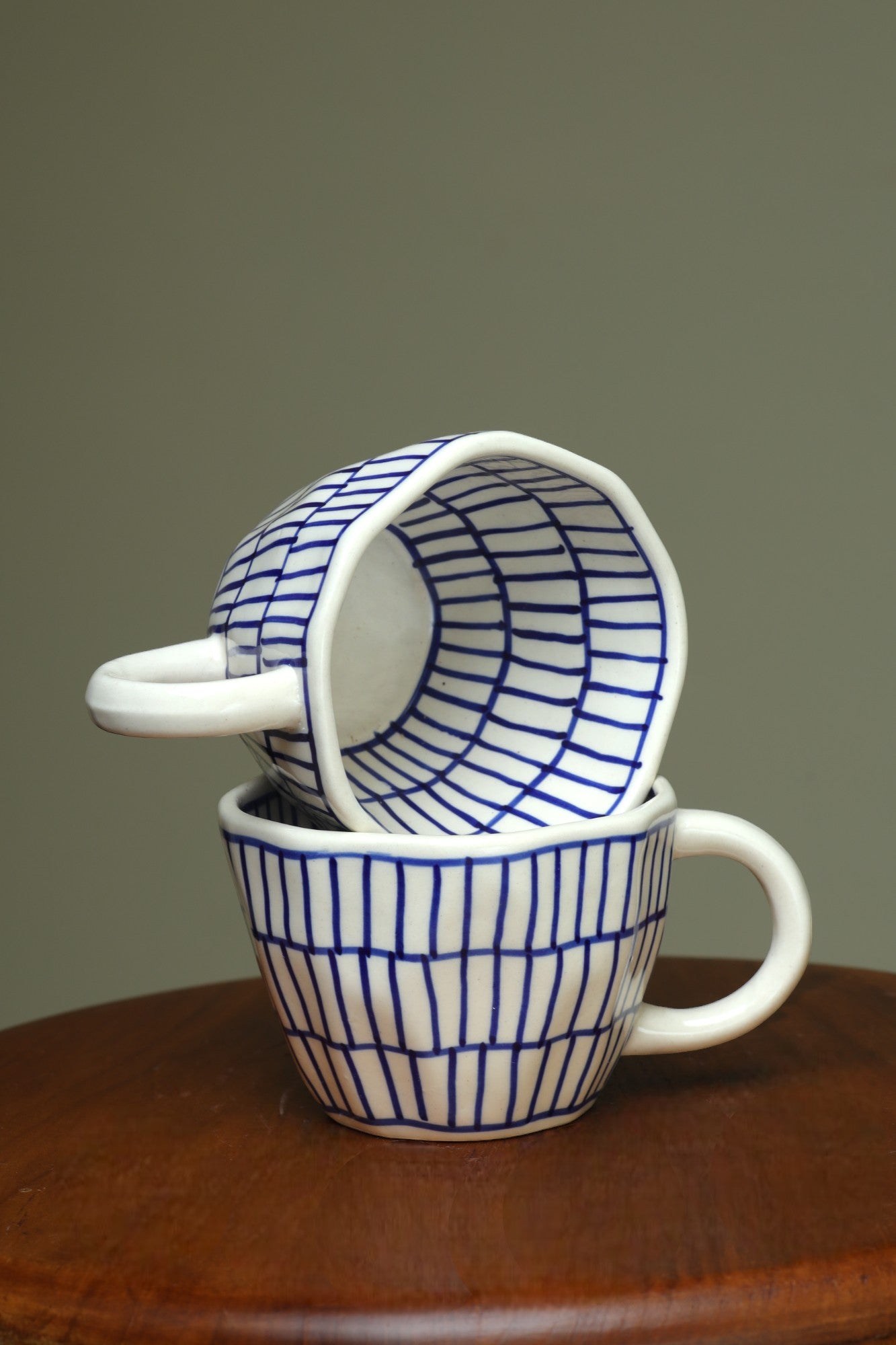 Exclusive White Cups with Blue Line Art