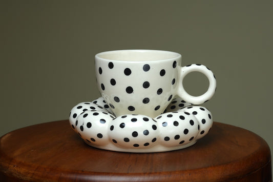 Polka Dot coffee cup with cloud saucer