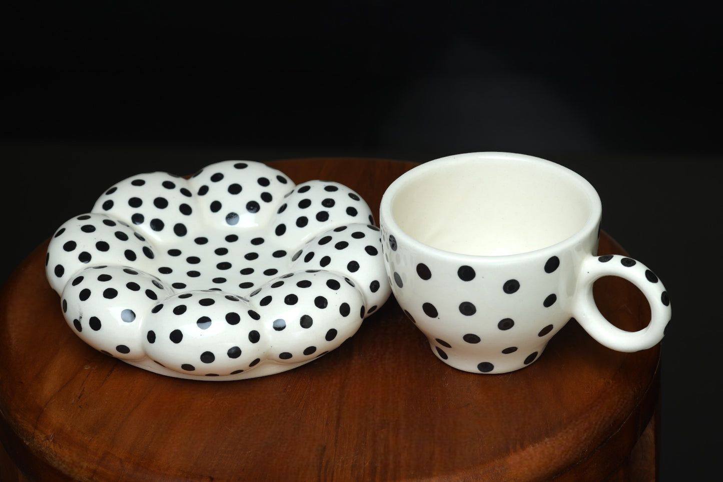 Polka Dot coffee cup with cloud saucer