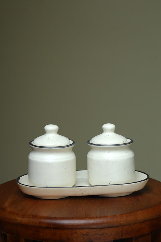 White Pickle Jar - Set of 2 with Tray