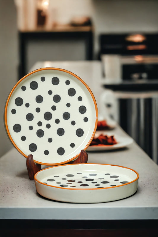 Elegant Black Blossom Ceramic Flat Plates