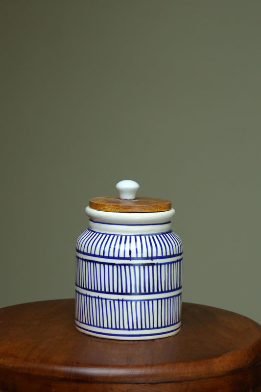 Blue lined white Jar