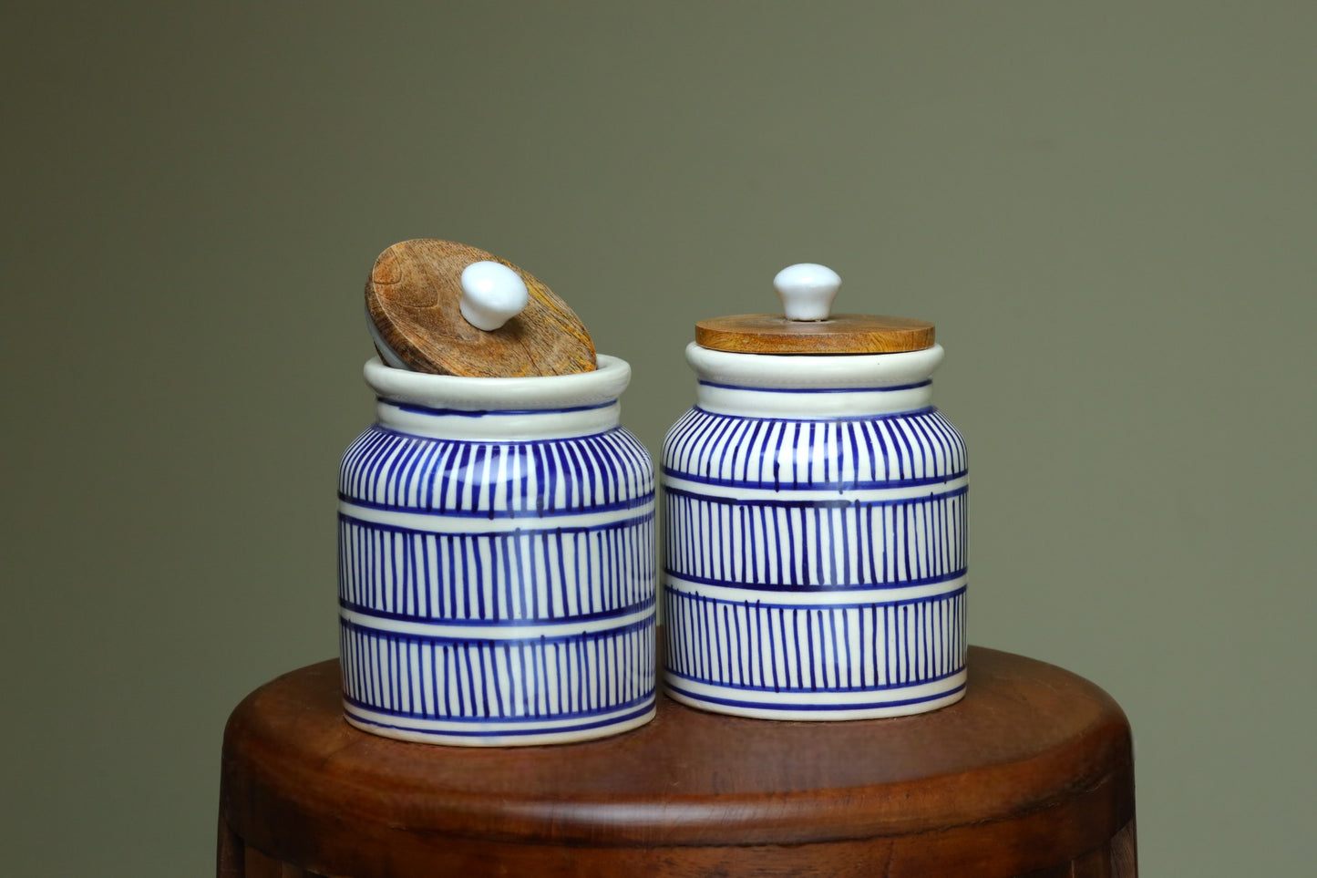 Blue lined white Jar