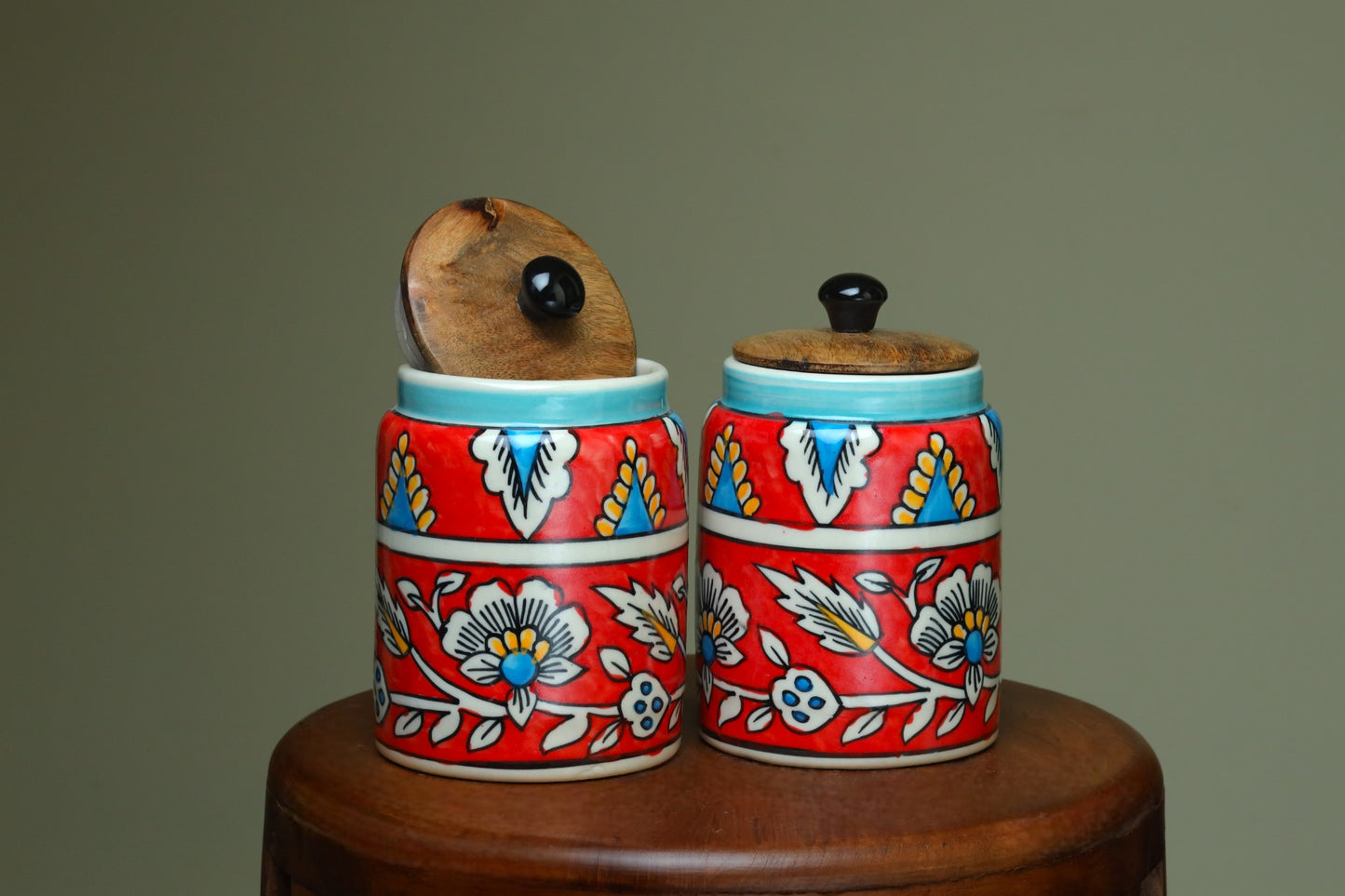 Red Floral Jars with lid