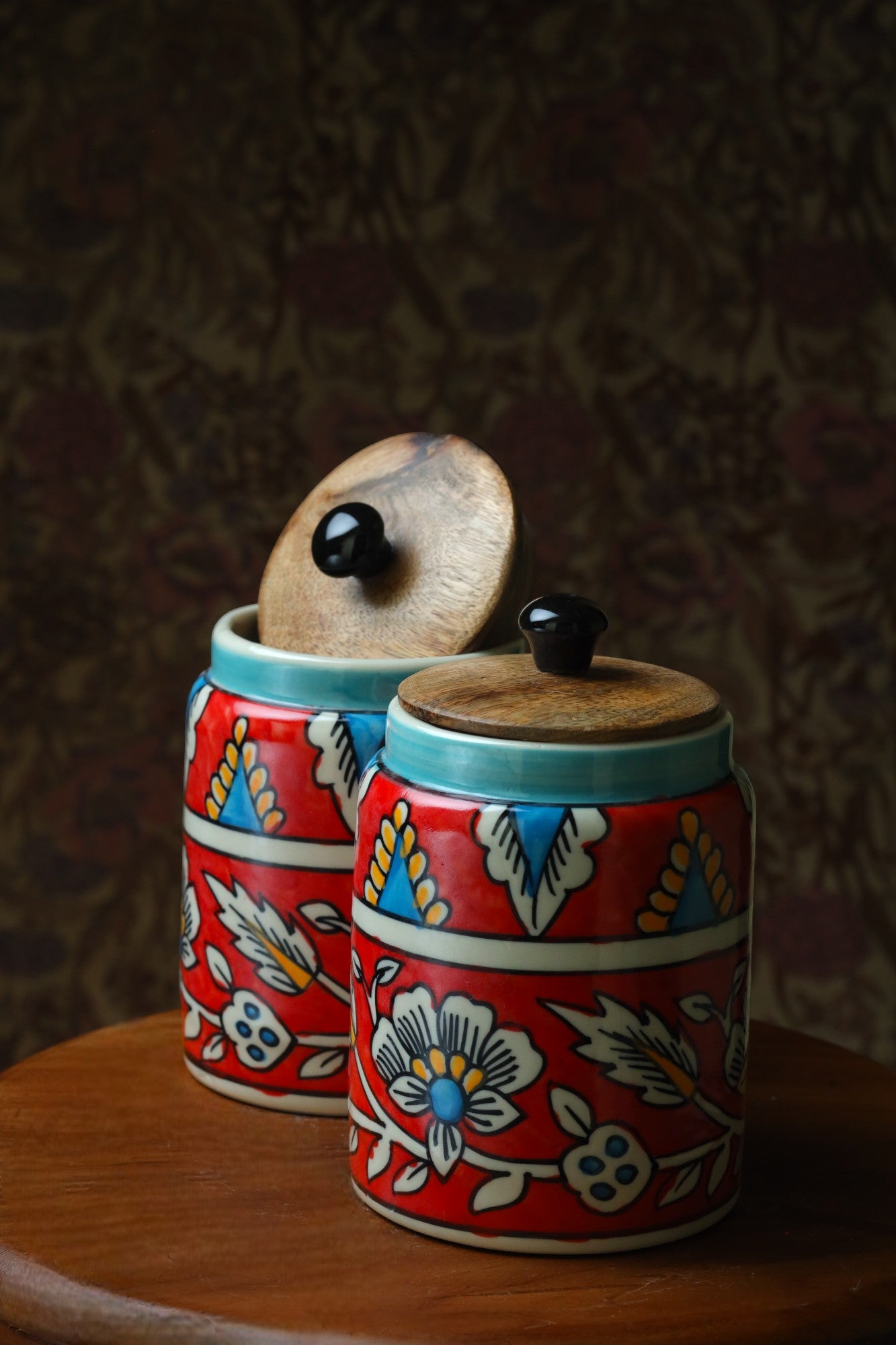 Red Floral Jars with lid