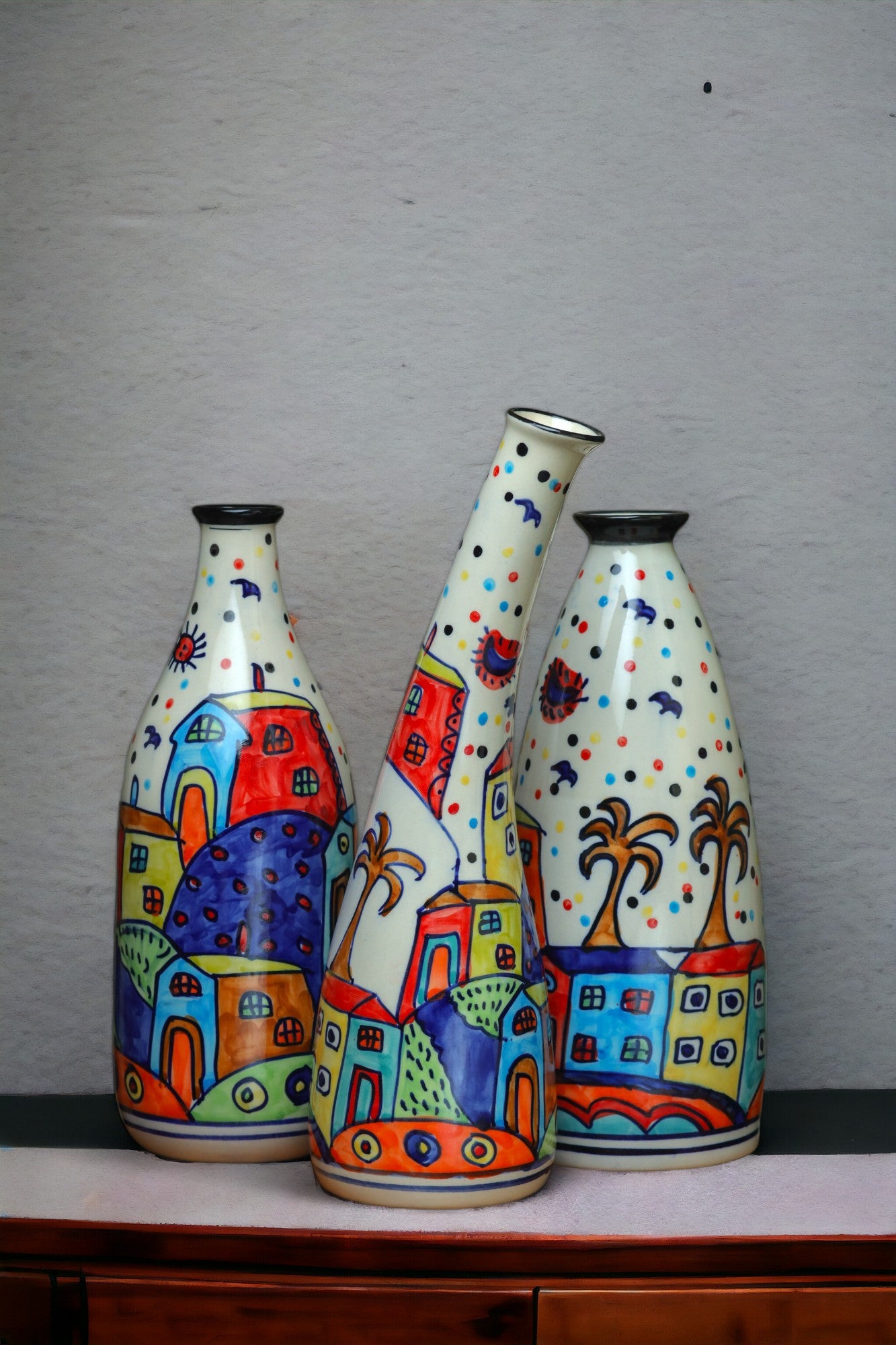 Set of 3 - crafted flower vases