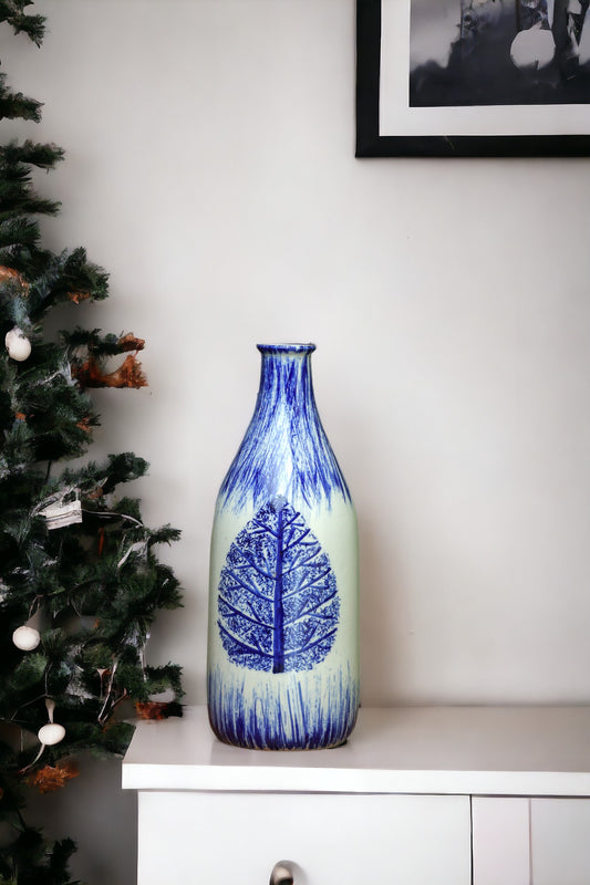 white and blue peepal vase