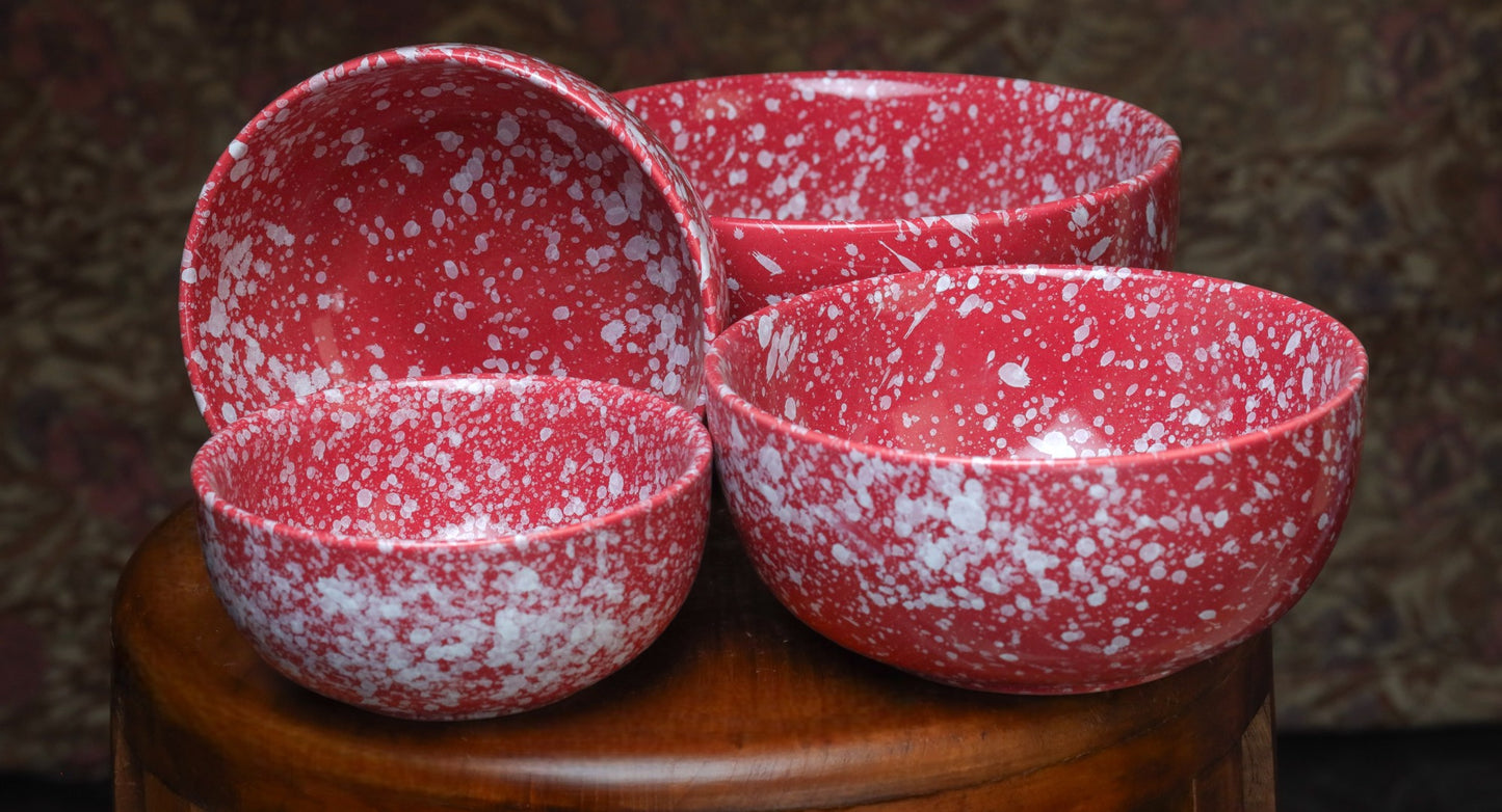 Red Bowls with white Splash - Set of 4