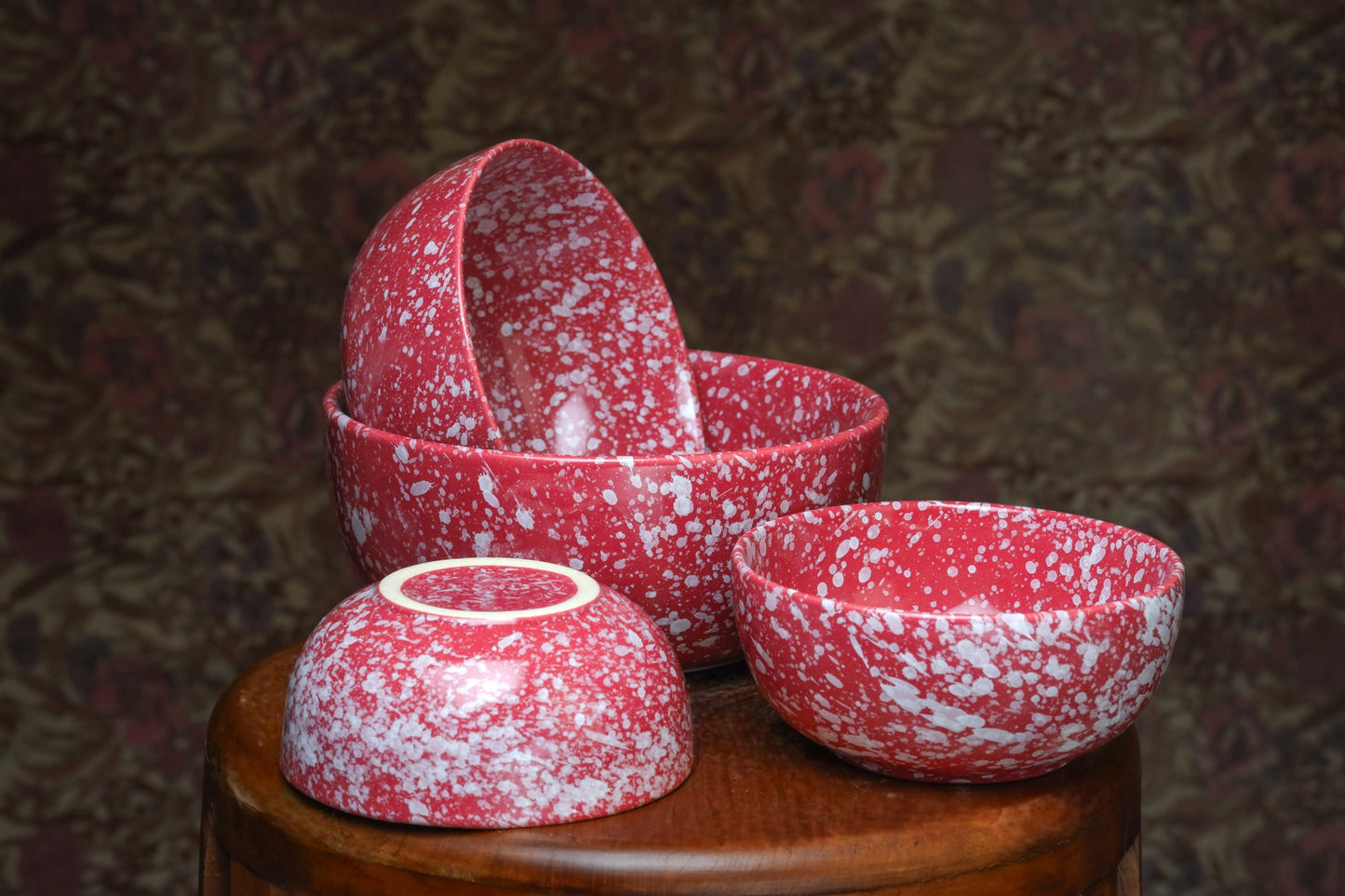 Red Bowls with white Splash - Set of 4