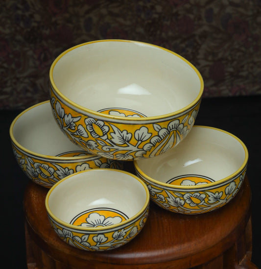 Yellow Bowls with floral pattern - Set of 4
