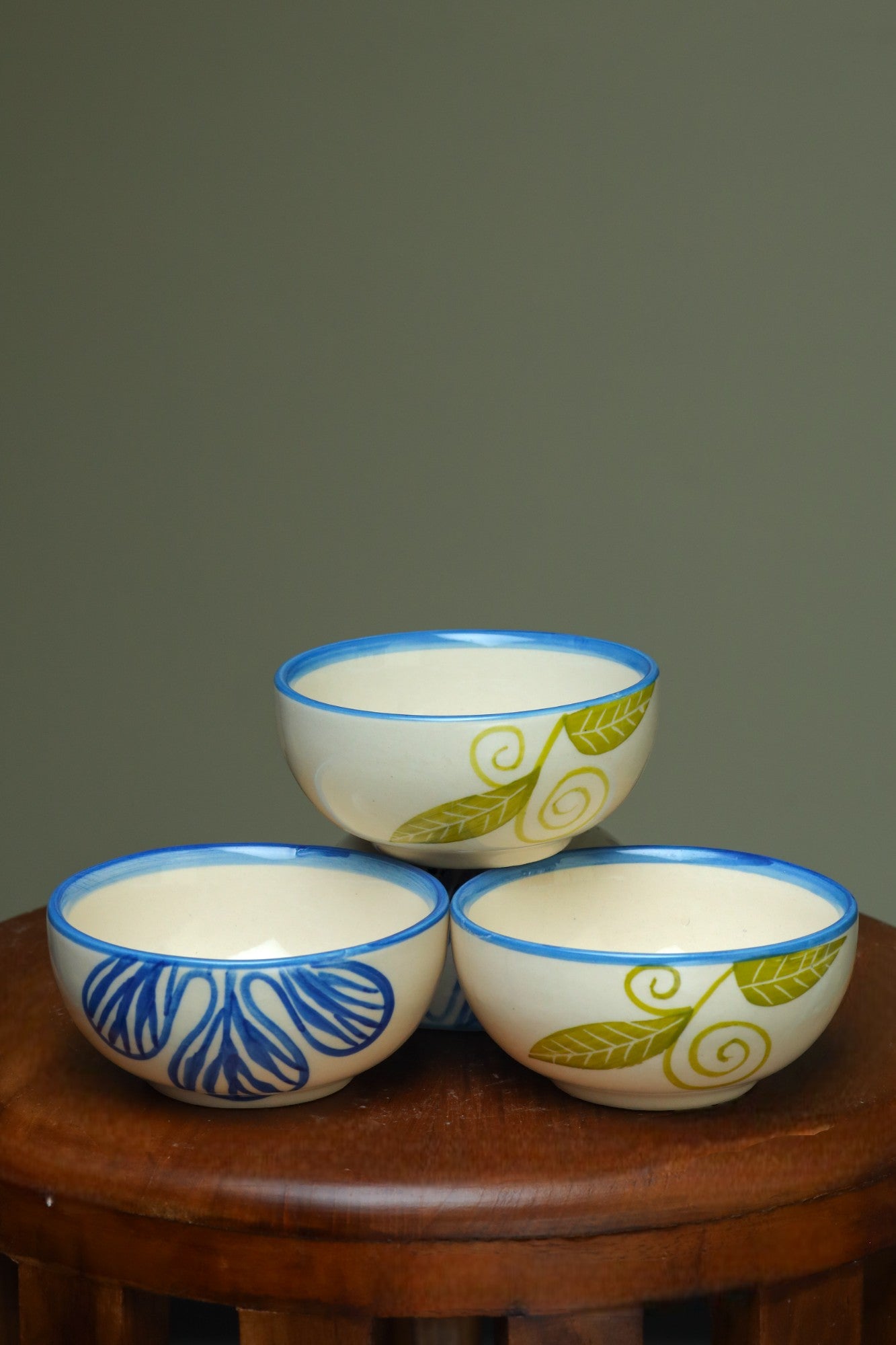 White, Green, and Blue Floral Katoris (Set of 2)