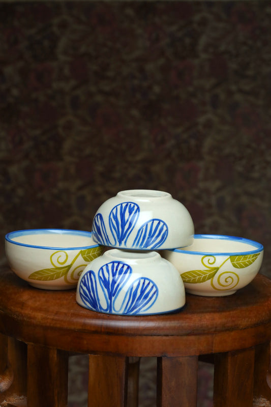 White, Green, and Blue Floral Katoris (Set of 2)