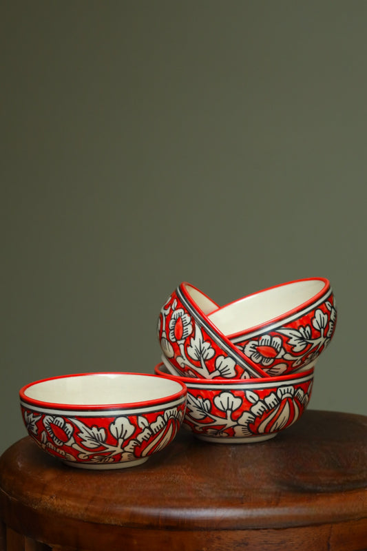 White & Red floral Katoris (Set of 2)