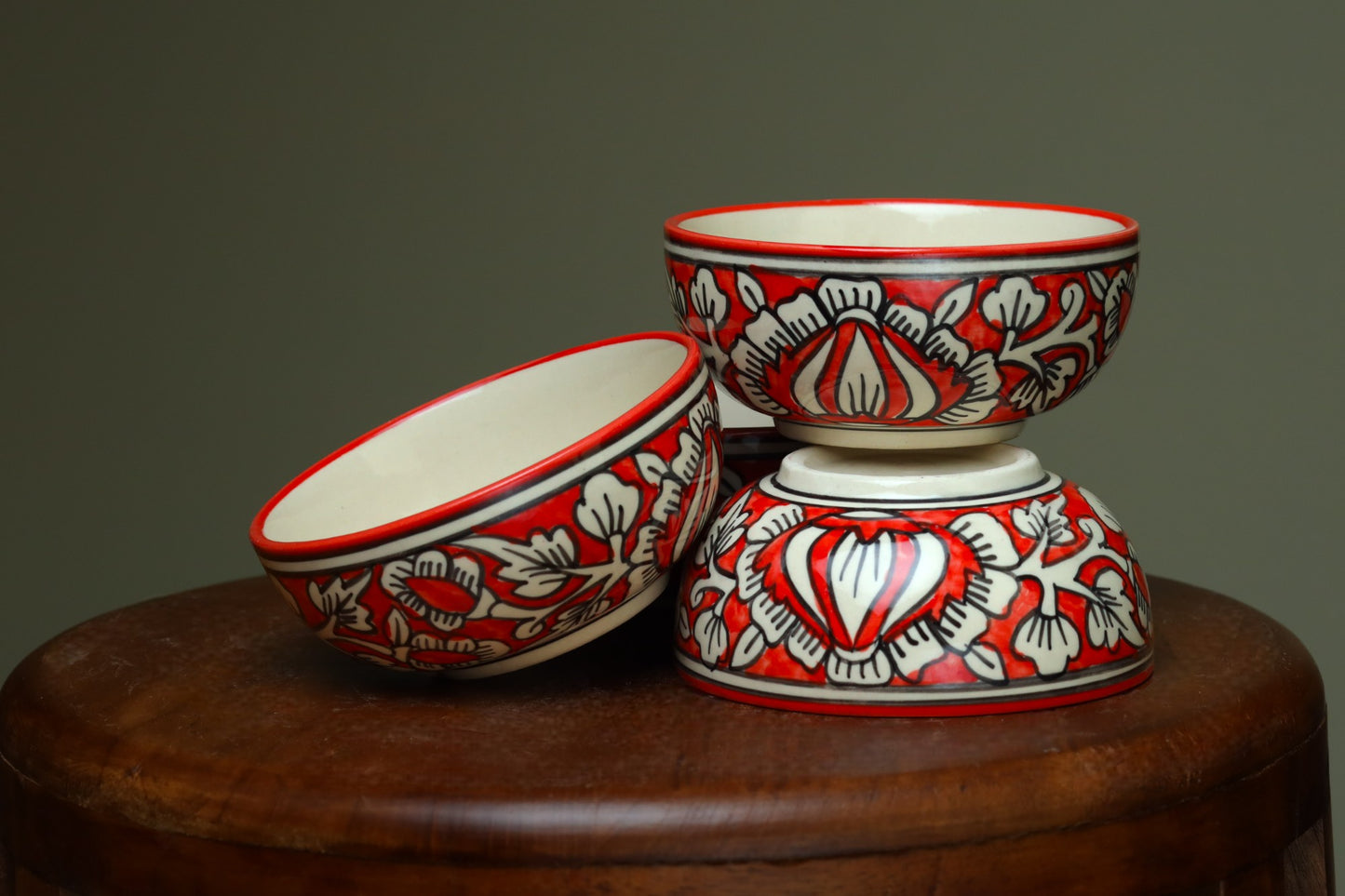 White & Red floral Katoris (Set of 2)