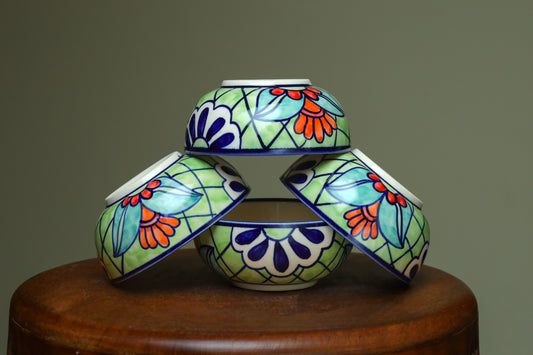 Floral green Katoris (Set of 2)