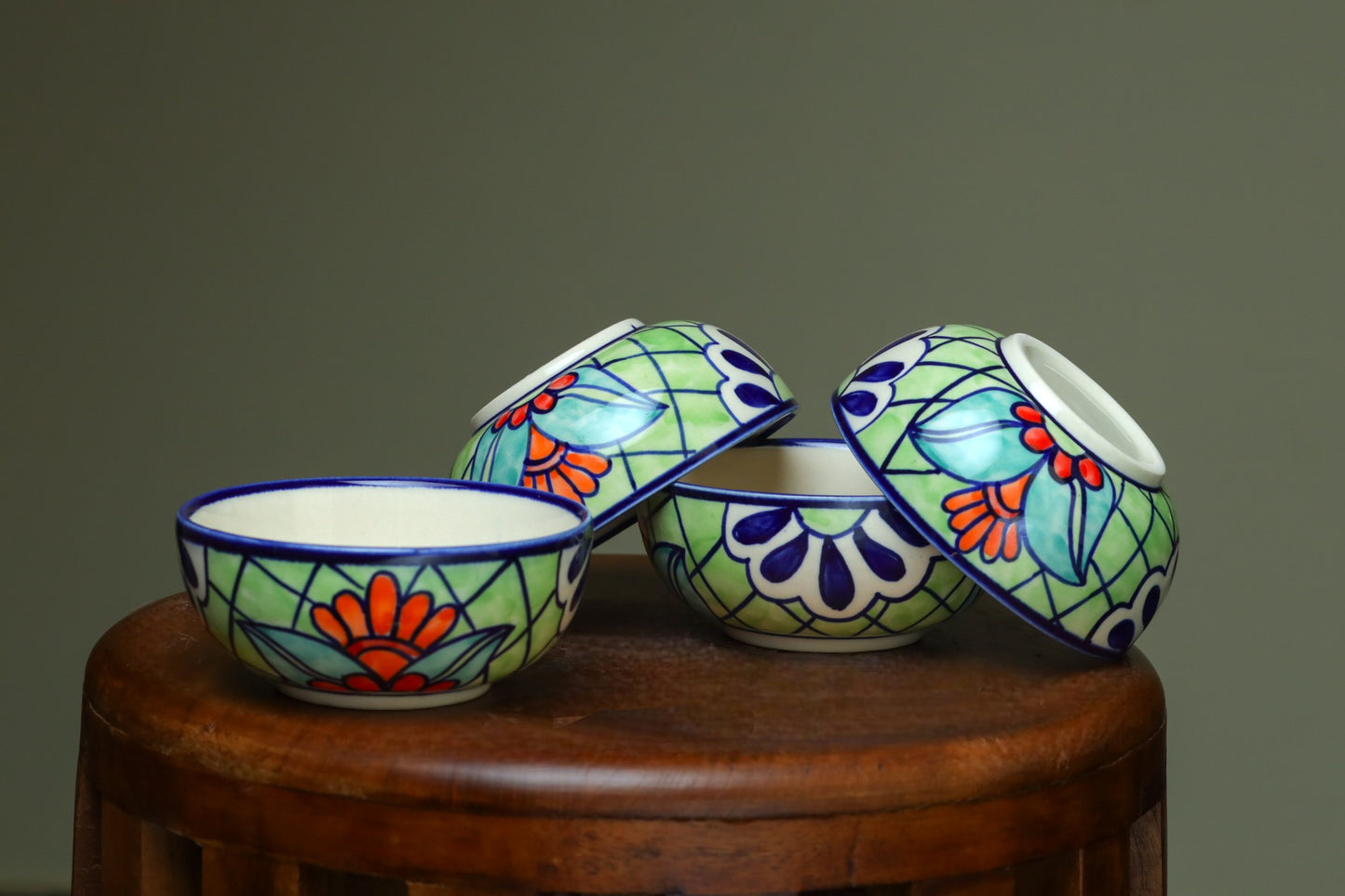 Floral green Katoris (Set of 2)