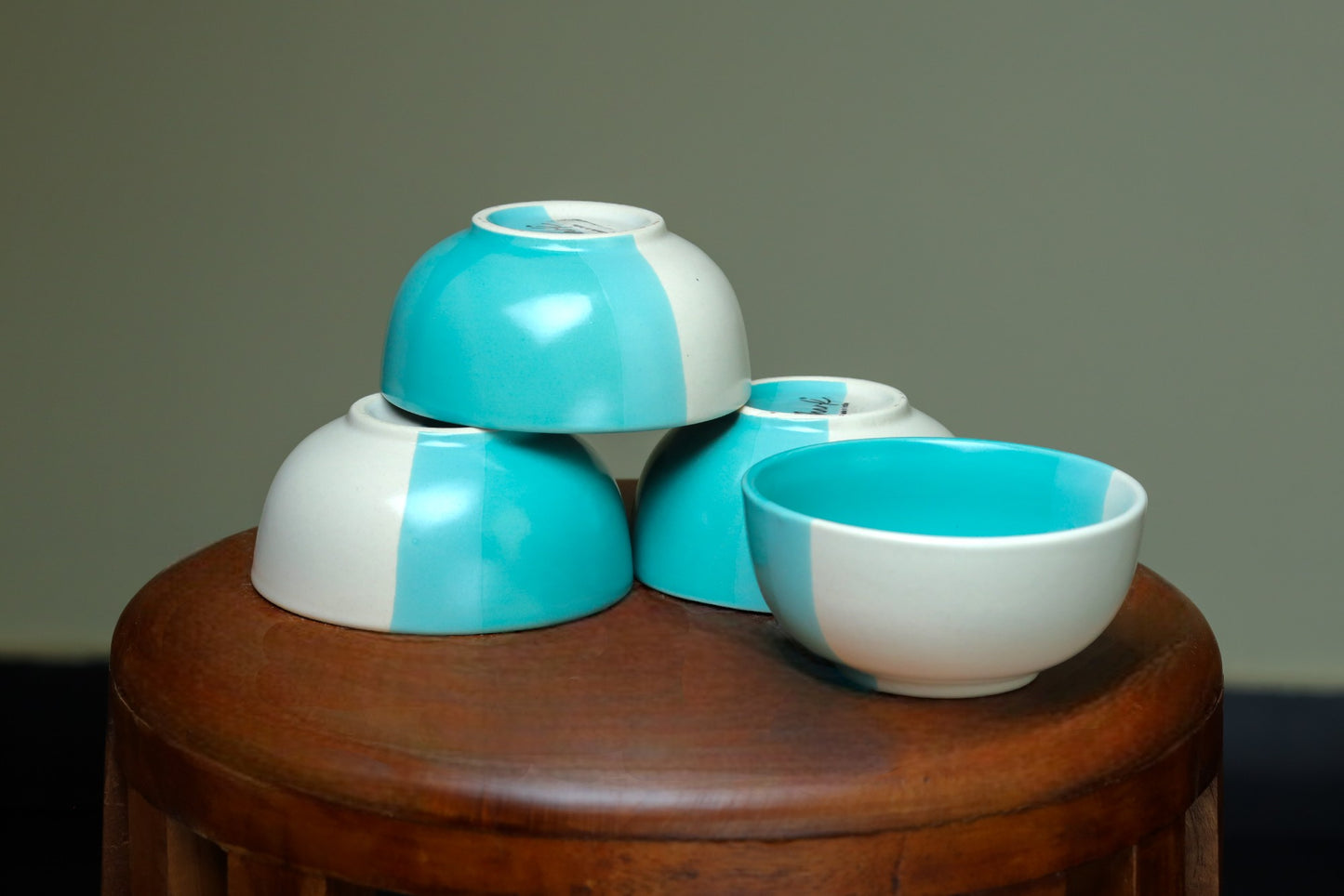 White & turquoise Blue Katoris (Set of 2)