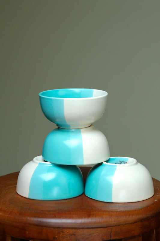 White & turquoise Blue Katoris (Set of 2)
