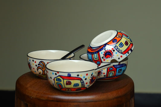 Vibrant Soup bowls with Spoon (Set of 2)