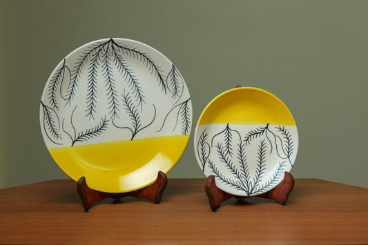 Beautiful White & Yellow Dinner & Quarter Plate Set