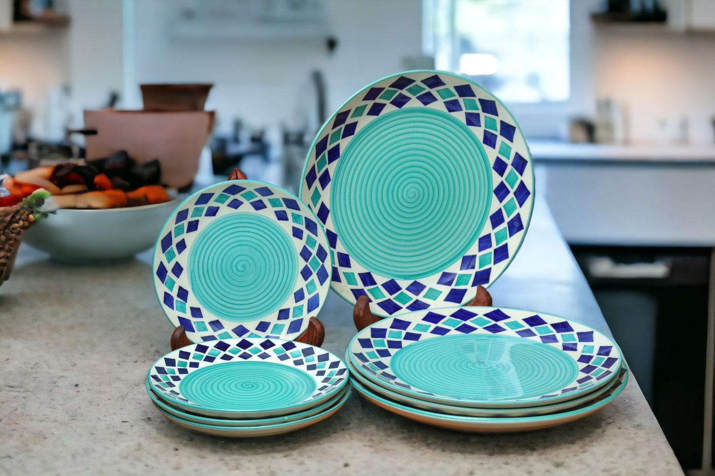 Turquoise Blue Dinner & Quarter Plate Set