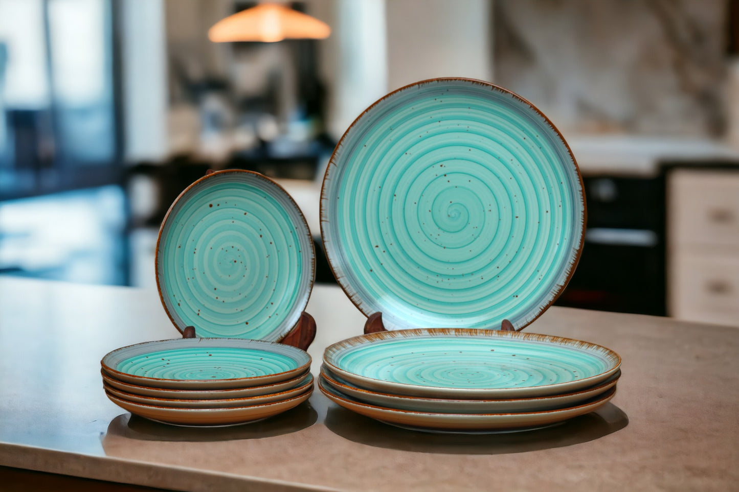 Turquoise Blue Dinner & Quarter Plate Set