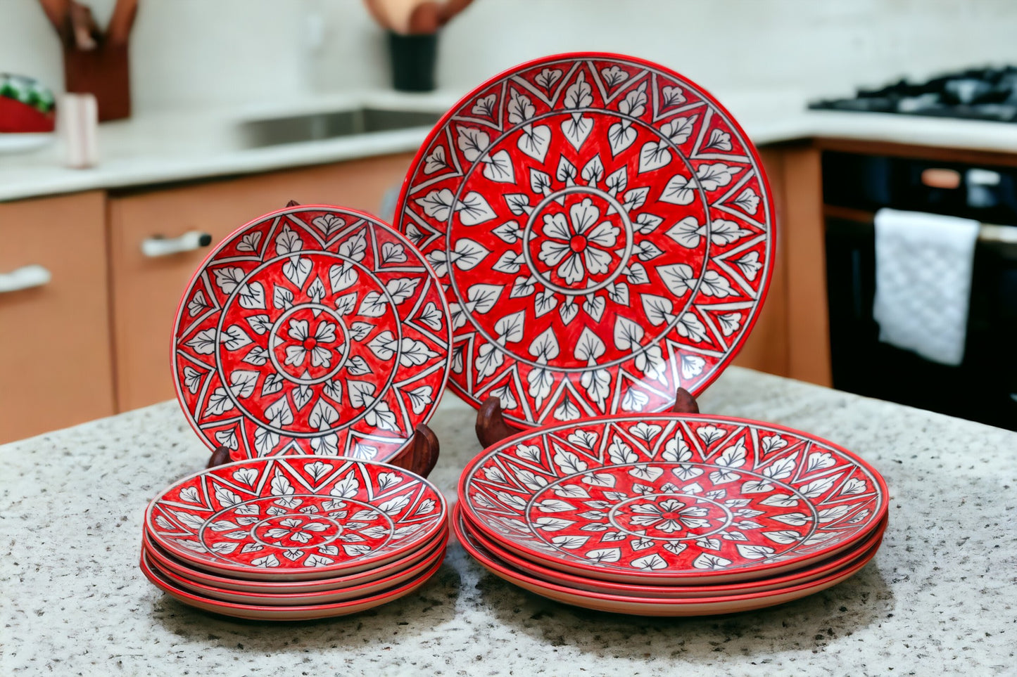 Red Floral Dinner & Quarter Plate Set