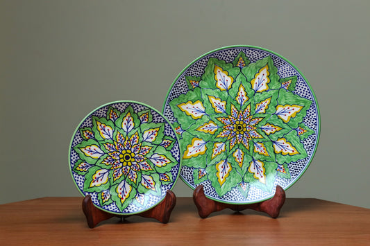 Flower Patterned Green Dinner & Quarter Plate Set