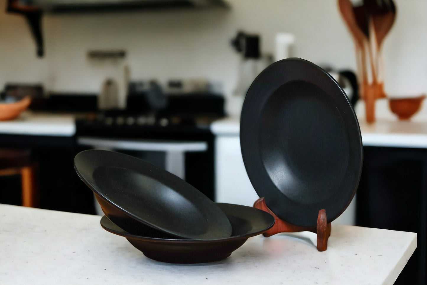 Sleek Black Ceramic Pasta Bowl