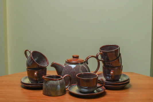 Antique Tea Set with Kettle, cups and Milk Pourer